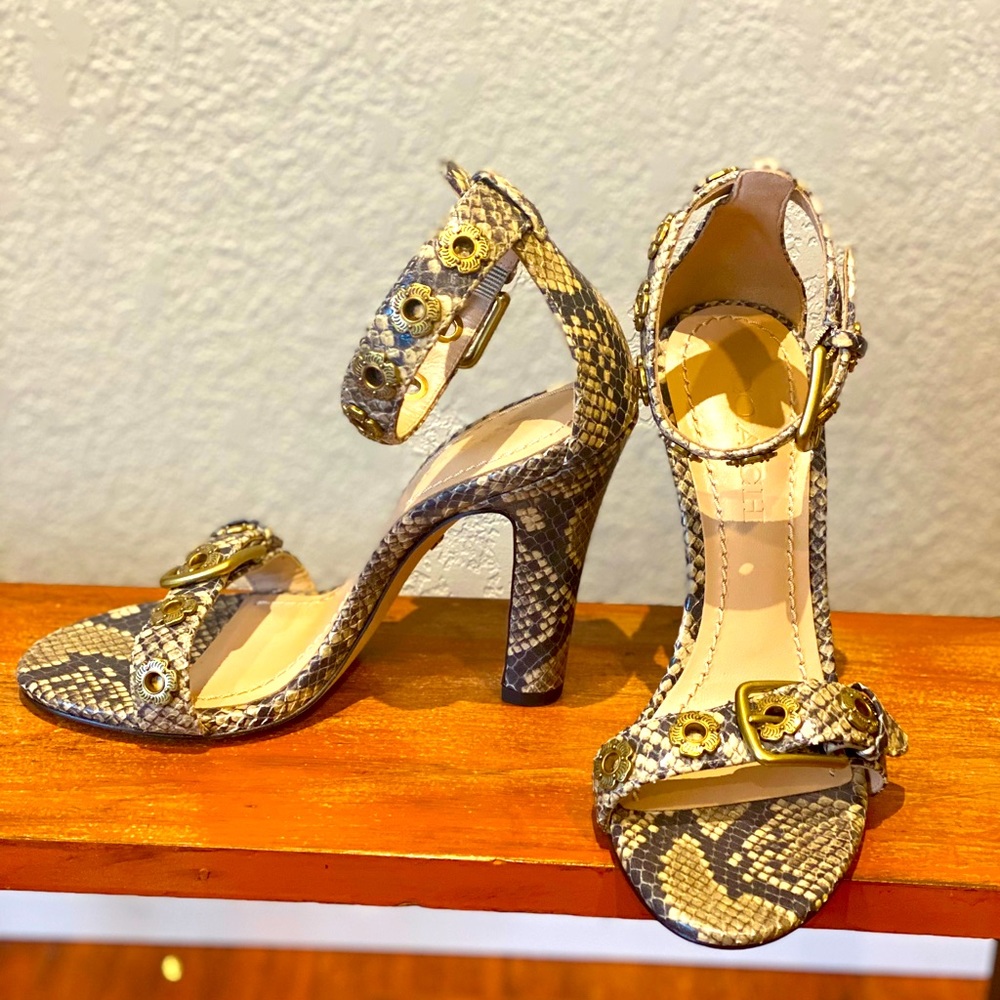 NWOT Coach python ankle strap heels